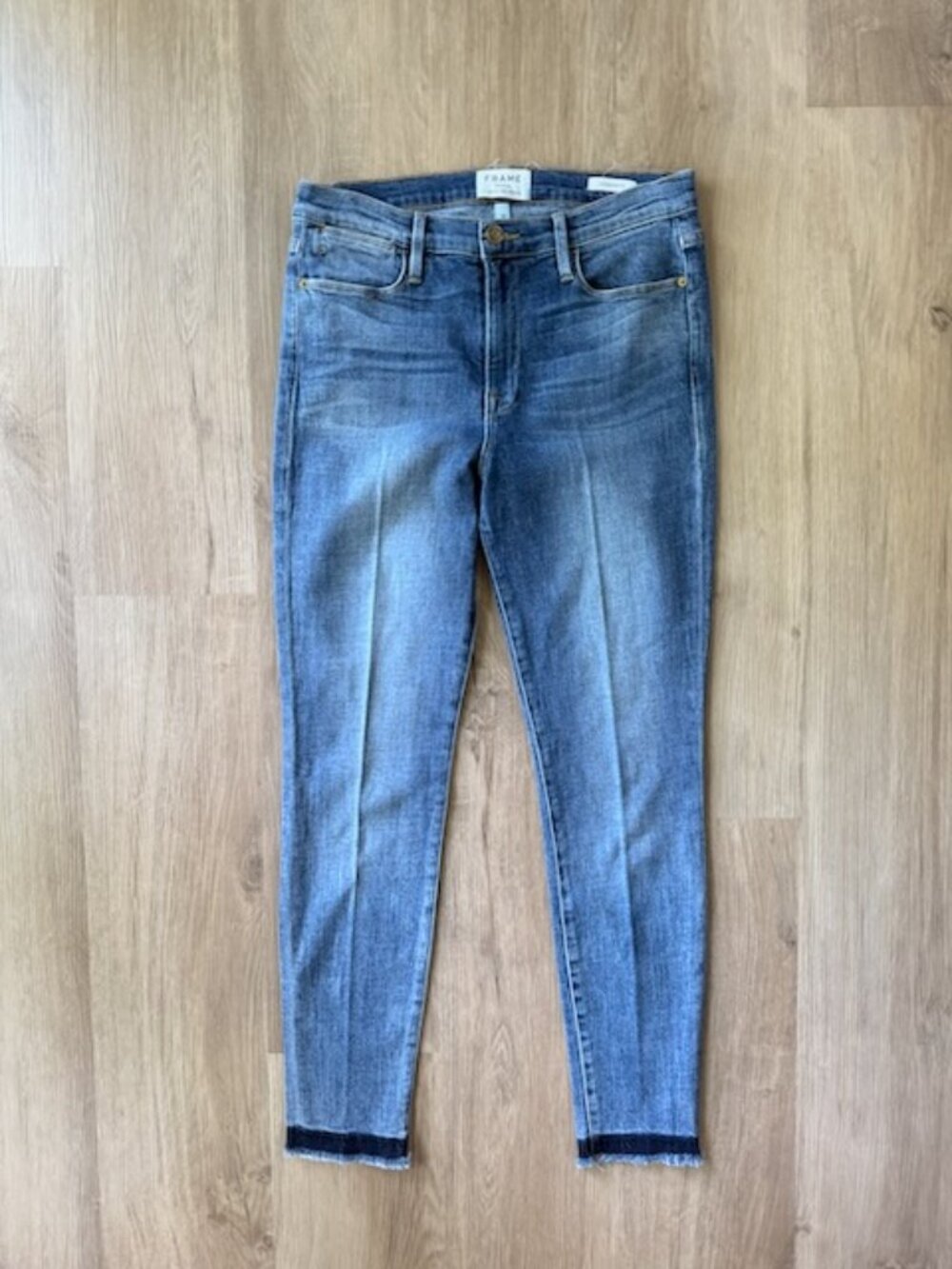 FRAME Le High Skinny High Rise Jeans Raw Hem Langstone 30
